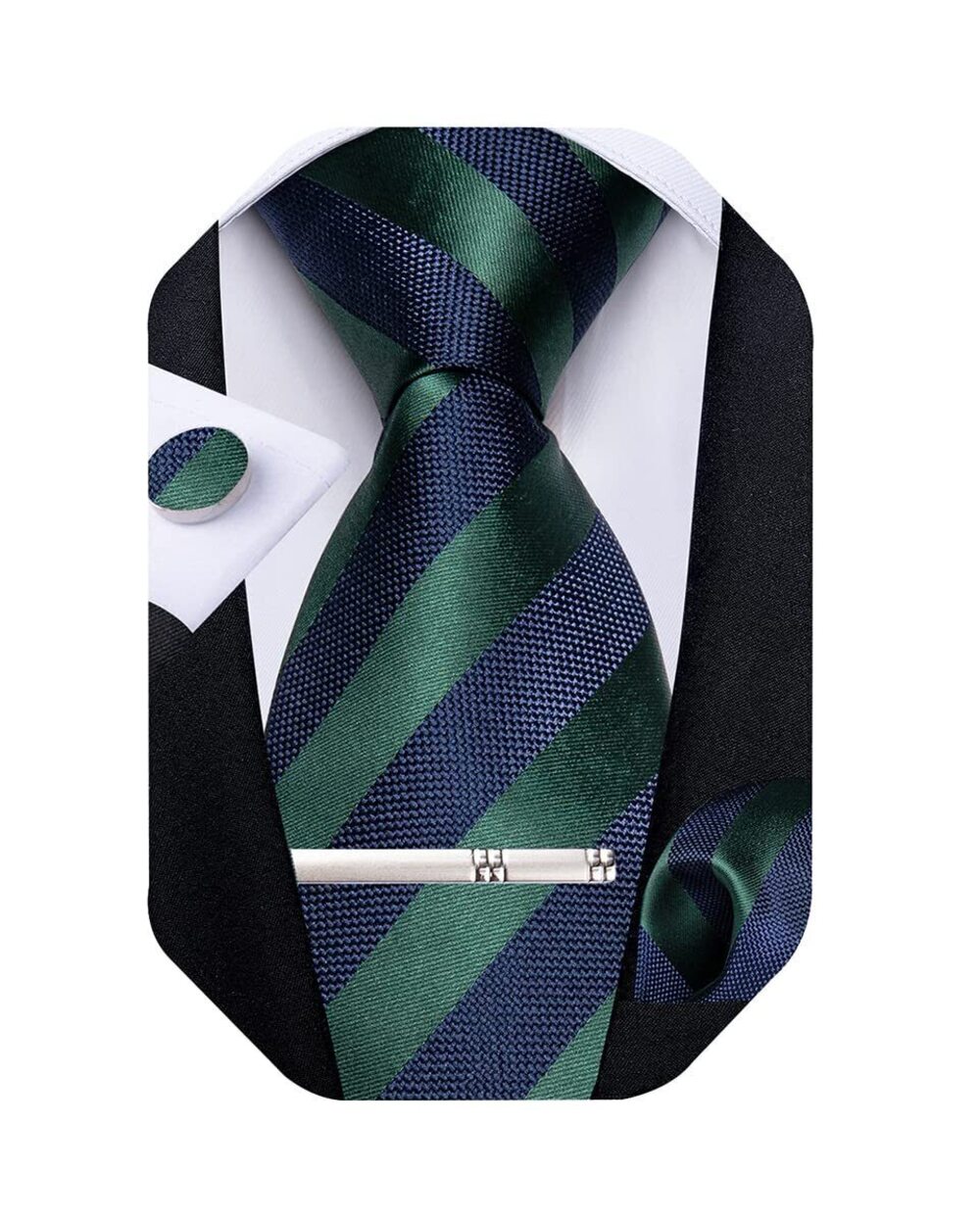 4418 Striped Tie Silk Woven Necktie and Pocket Square Cufflinks Tie Clip